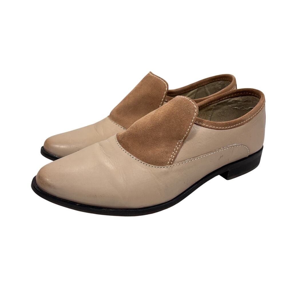 Free People Brady Loafers Beige Leather Suede Shield Slip On Flats Size 39 - Picture 4 of 11
